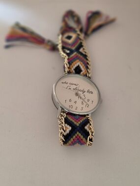 Bohemian Multicolor Woven Bracelet Watch "Who Cares I'm Already Late"
